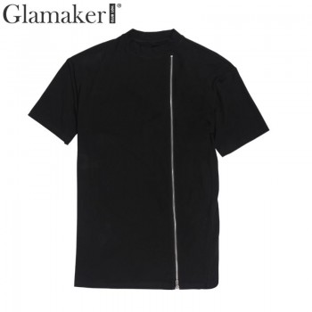 Black tops & tees Zipper novel t-shirt women tops summer 2019 Soft cotton korean style shirt top streetwear